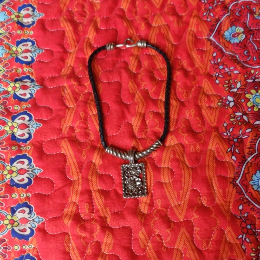 Brighton Silver Plated Pendant Necklace with Black Braided Cord